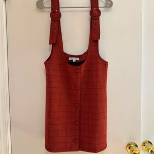 Red Checkered Overall Mini Dress